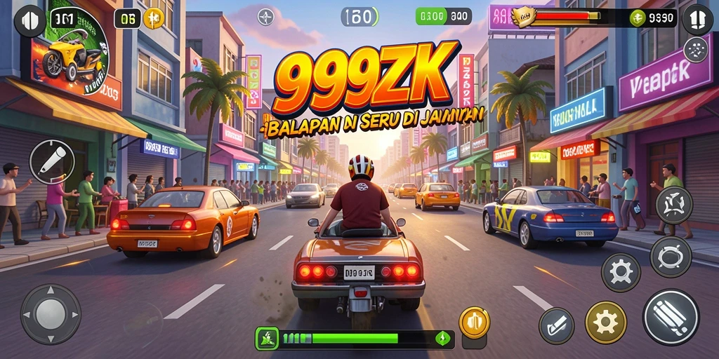 Screenshot gameplay <strong>999ZK</strong> menunjukkan aksi balapan seru di jalanan.