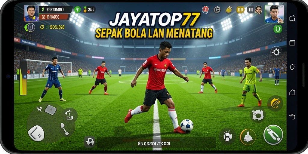 Screenshot JAYATOP77 menampilkan aksi intens dalam pertandingan sepak bola.