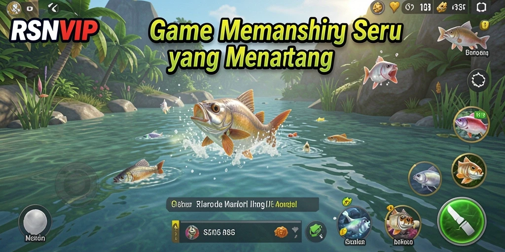 Tampilan gambaran gameplay mempertunjukkan pengalaman memancing yang mendebarkan.