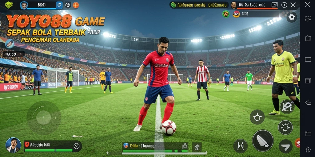 Screenshot gameplay YOYO88 yang menunjukkan aksi sepak bola seru.
